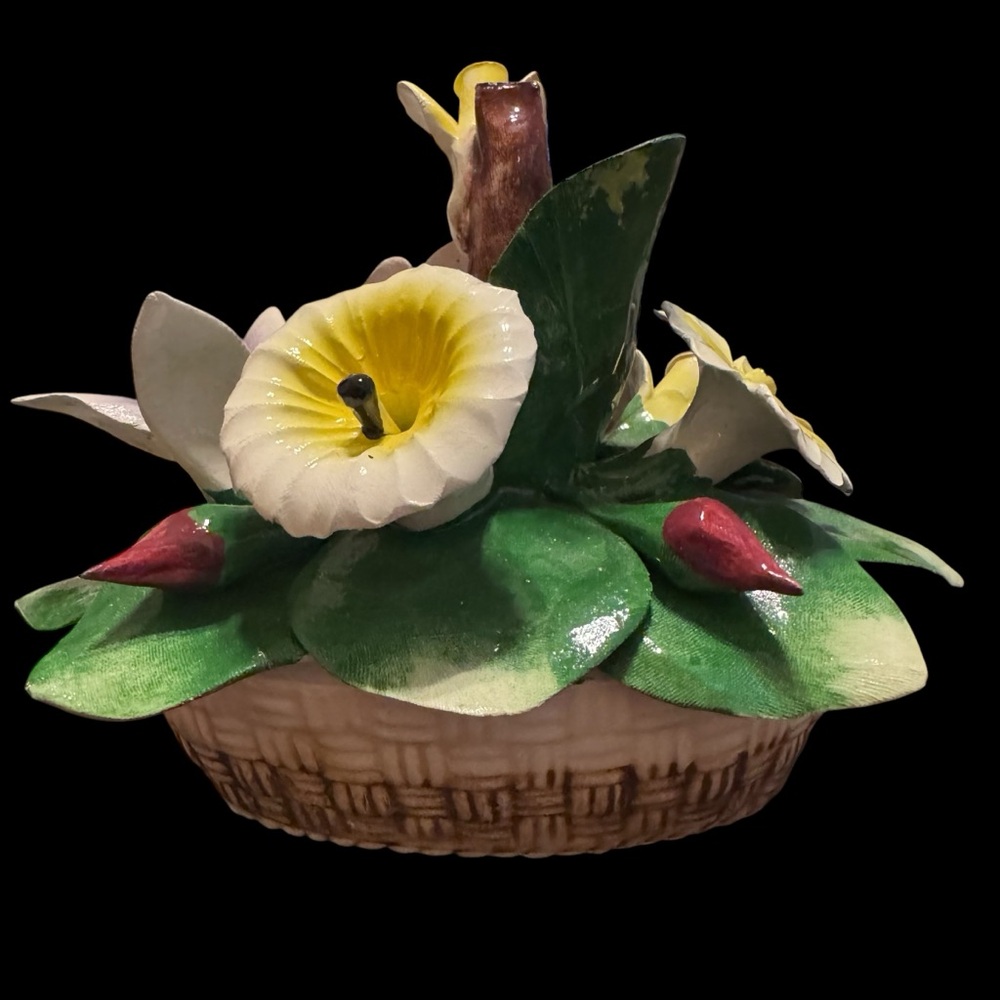 Vintage Nuova Capodimonte I.I.E. Exclusive Porcelain Flower Bouquet in Basket